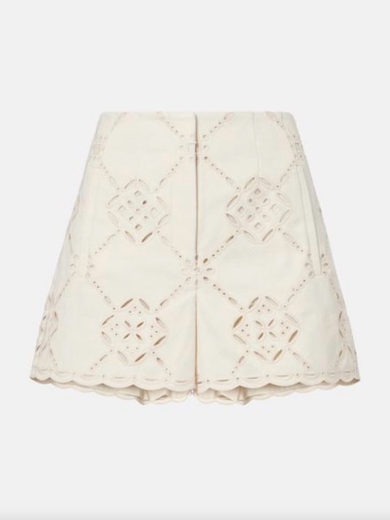 Veronica Beard Pants - Women's Natural Jazmin Laser-Cut Cotton Shorts